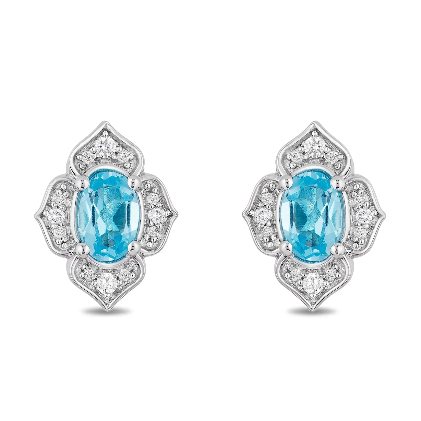 Enchanted Disney Fine Jewelry Sterling Silver 1/10 CTTW Diamond and Swiss Blue Topaz Jasmine Earring