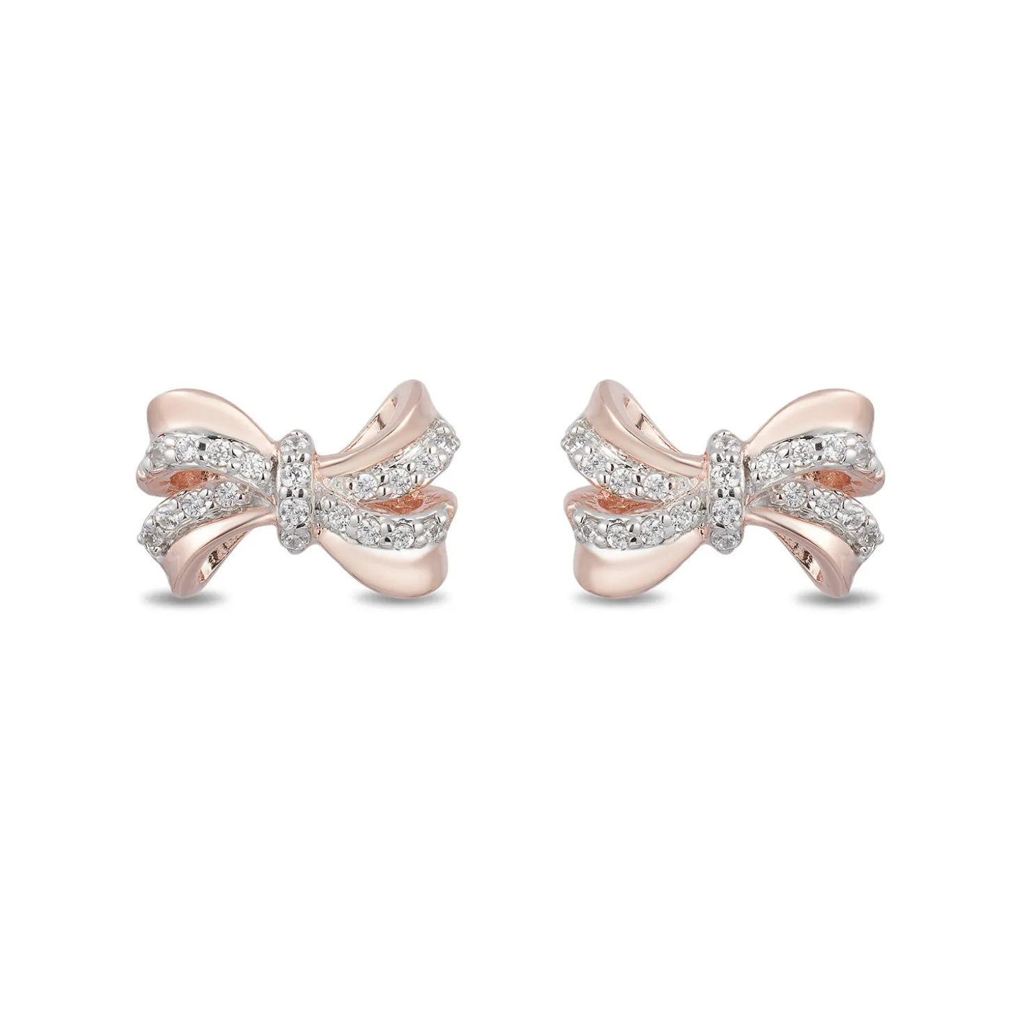 Enchanted Disney Fine Jewelry 10K Rose Gold 1/10 CTTW Snow White Bow Earrings