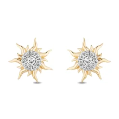 Enchanted Disney Fine Jewelry 14k Yellow Gold 1/10 CTTW Rapunzel Sun Earrings