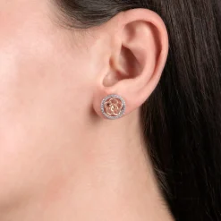 Enchanted Disney Fine Jewelry 14K Rose Gold Over Sterling Silver 1/4 CTTW Natural White Round Diamond Belle Stud Earrings