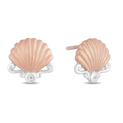 Enchanted Disney Fine Jewelry 10K White Gold  And Rose Gold Natural White Round Diamond Accent Ariel Shell Stud Earrings