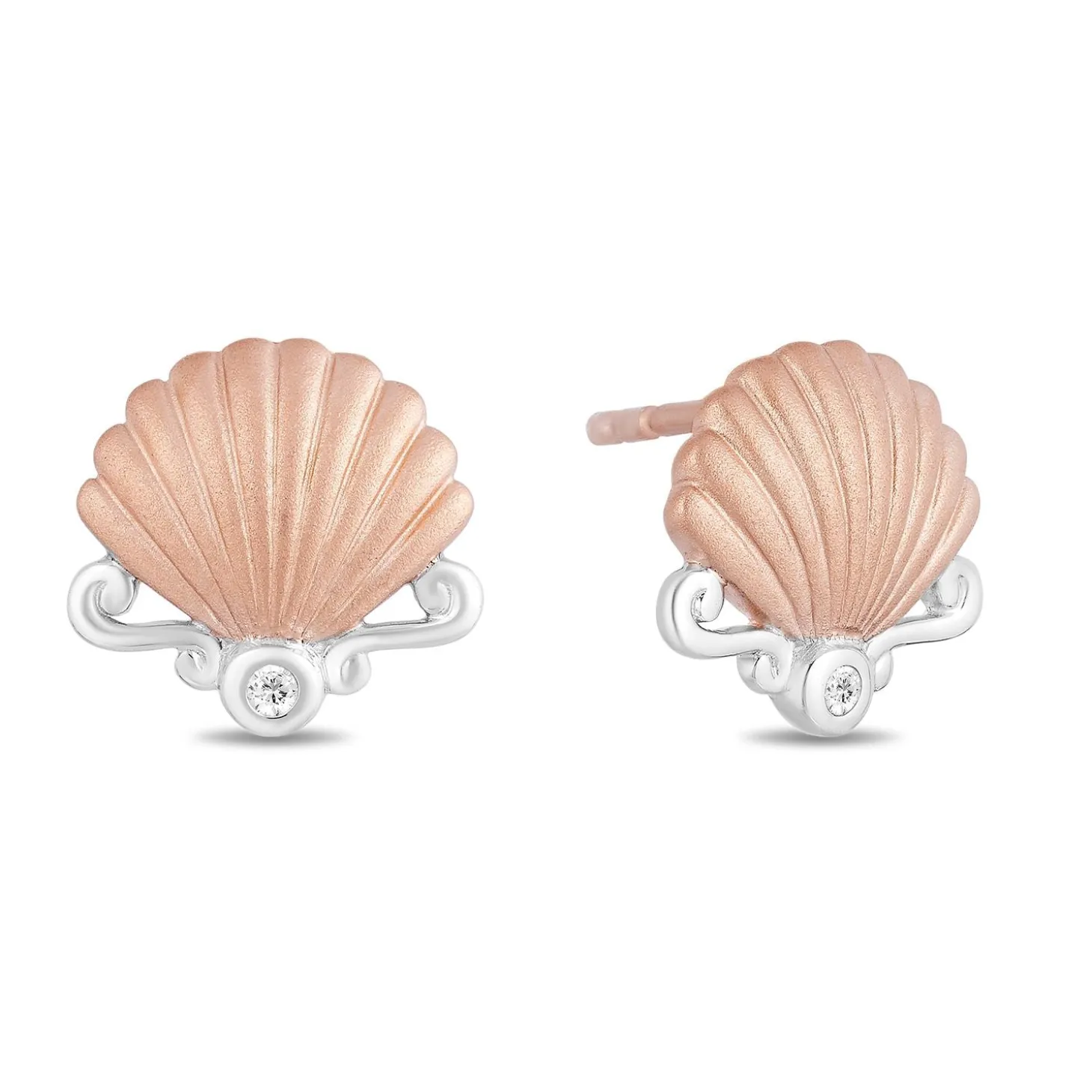 Enchanted Disney Fine Jewelry 10K White Gold And Rose Gold Natural White Round Diamond Accent Ariel Shell Stud Earrings