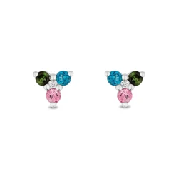 Enchanted Disney Fine Jewelry Sterling Silver 1/20 CTTW Diamonds with London Blue Topaz and  Pink and Green Tourmaline Aurora Fairy God Mother Stud Earrings