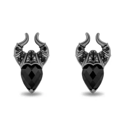 Enchanted Disney Fine Jewelry Black Rhodium Over Sterling Silver with 1/8 CTTW Black Diamonds and Black Onyx Maleficent Stud Earrings