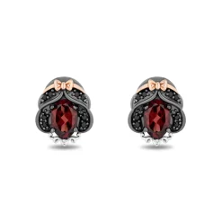 Enchanted Disney Fine Jewelry Black Rhodium Over Sterling Silver and 10K Rose Gold 1/7 CTTW White Diamond and Black diamond with Red Garnet Snow White Stud Earrings