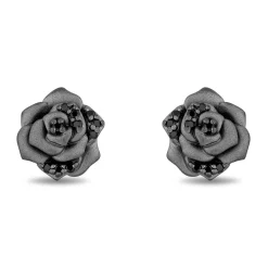 Enchanted Disney Fine Jewelry Black Rhodium Over Sterling Silver with 1/6 CTTW Black Diamonds Maleficent Rose Stud Earrings