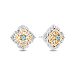 Enchanted Disney Fine Jewelry Sterling Silver and 10K Yellow Gold 1/6 CTTW Diamond and Blue Topaz Aladdin 30th Anniversary Jasmine Arabesque Earrings
