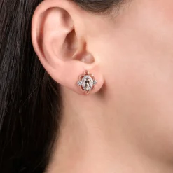Enchanted Disney Fine Jewelry Sterling Silver and 10K Rose Gold with 1/6 CTTW Diamond and Morganite Aurora Stud Earrings