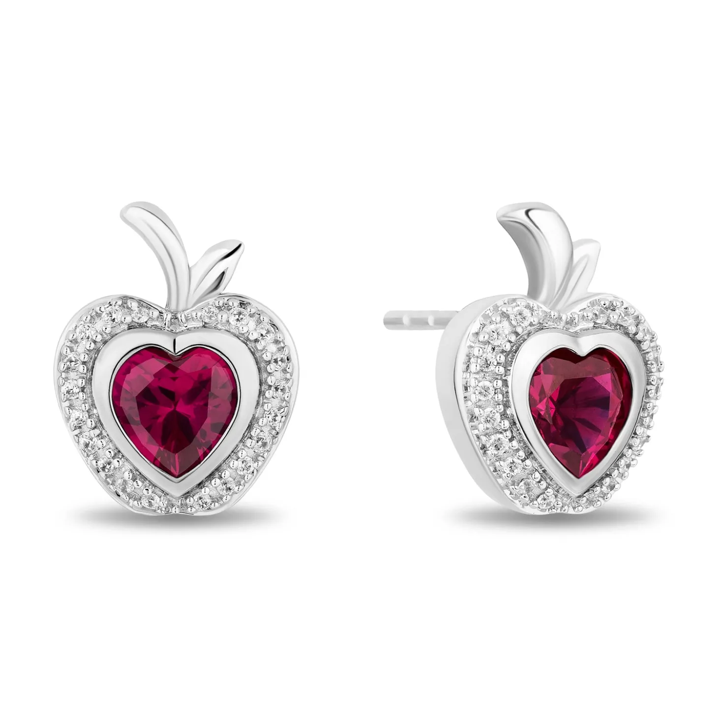 Enchanted Disney Fine Jewelry Sterling Silver with 1/10 CTTW Diamonds and Created Ruby Snow White Earrings