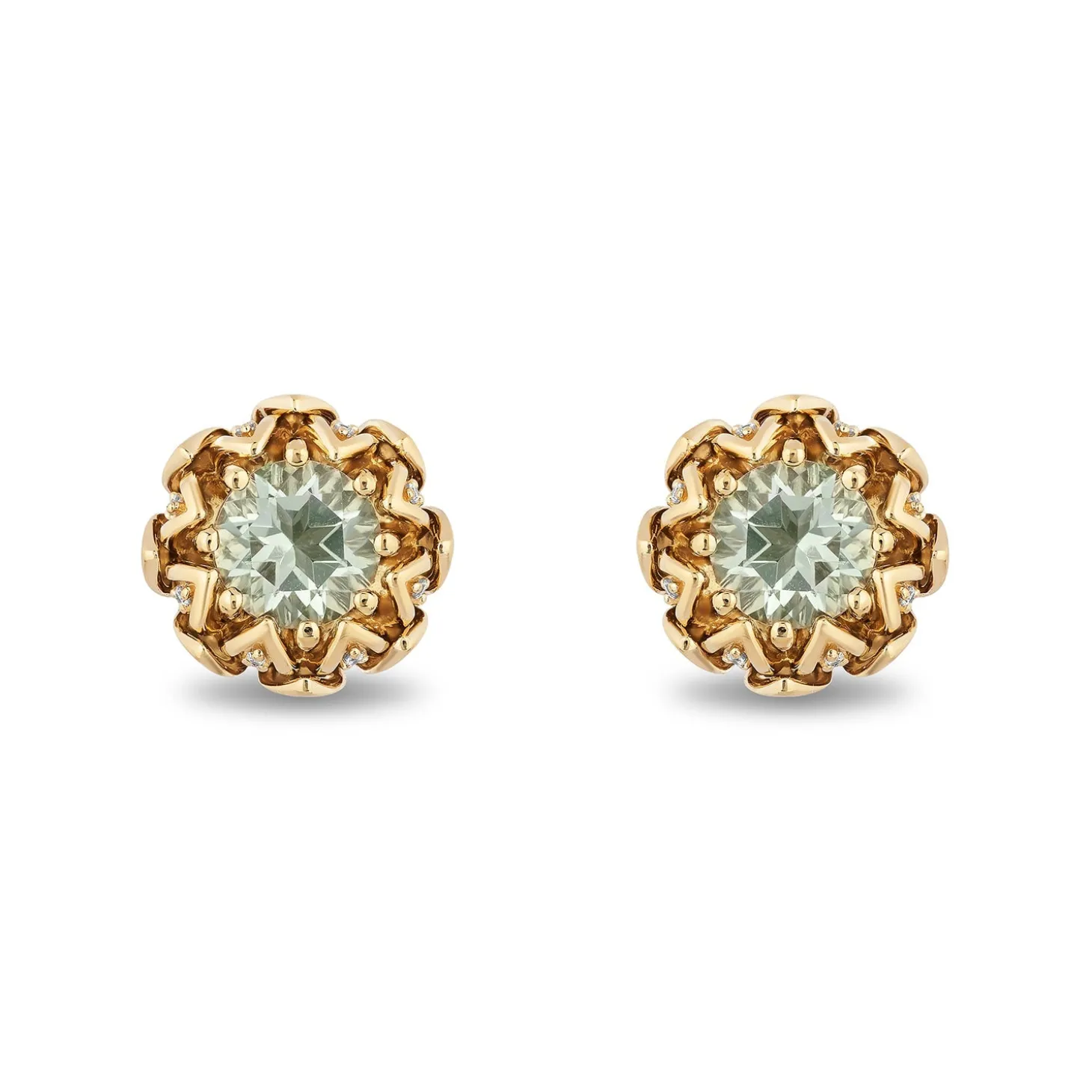 Enchanted Disney Fine Jewelry 10K Yellow Gold With 1/8 CTTW Diamond and Green Amethyst Tiana Stud Earrings