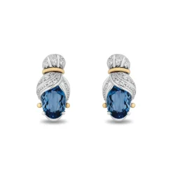 Enchanted Disney Fine Jewelry Sterling Silver and 10K Yellow Gold with White Diamond Accent and London Blue Topaz Cinderella Stud Earrings