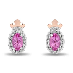 Enchanted Disney Fine Jewelry 14K Rose Gold Over Sterling Silver with 1/10 CTTW Diamonds and Created Pink Sapphire Aurora Earrings