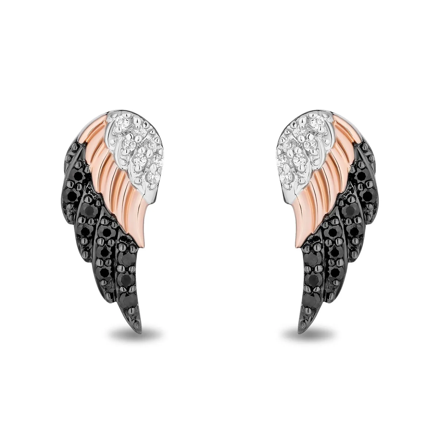 Enchanted Disney Fine Jewelry 14K Rose Gold and Black Rhodium over Sterling Silver with 1/5 CTTW Diamonds Maleficent Wings Earrings