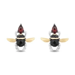 Enchanted Disney Fine Jewelry Sterling Silver and 10K Yellow Gold with 1/8 CTTW Diamonds, Garnet and Onyx Jafar Beetle Earrings