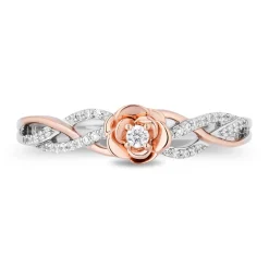 Enchanted Disney Fine Jewelry 14K Rose Gold Over Sterling Silver with 1/10 CTTW Diamonds Belle Promise Ring