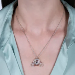 Enchanted Disney Fine Jewelry 10K White Gold and Rose Gold with 1/2 CTTW Diamonds Cinderella Carriage Pendant Necklace