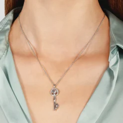 Enchanted Disney Fine Jewelry Sterling Silver 1/6 CTTW Ariel Shell Key Pendant Necklace
