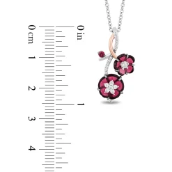 Enchanted Disney Fine Jewelry Sterling Silver and 10K Rose Gold with 1/6 CTTW Diamonds and Garnet Mulan Flower Pendant Necklace