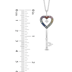 Enchanted Disney Fine Jewelry Sterling Silver with 1/10 CTTW Diamonds and Gemstones Majestic Princess Key Heart Necklace