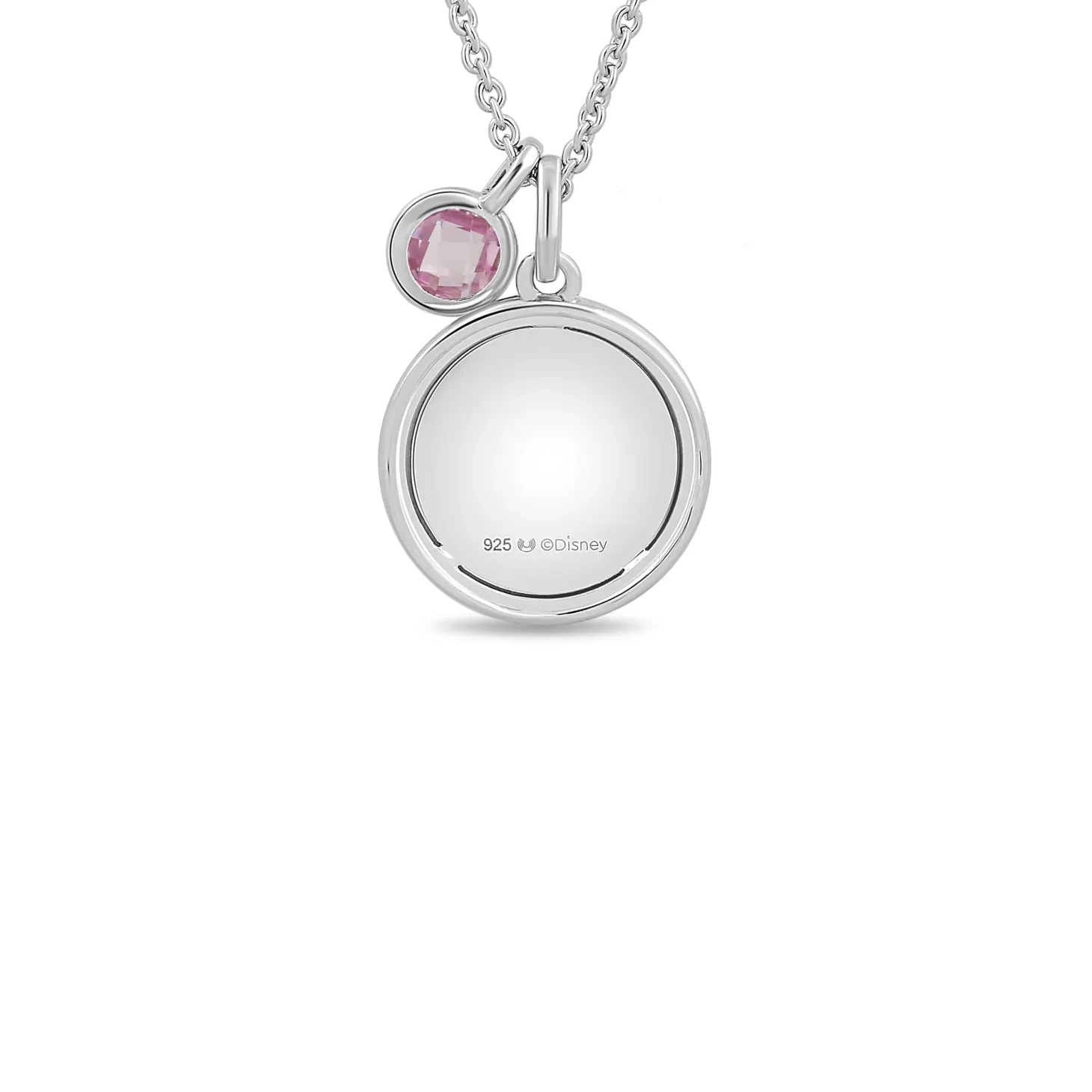 Enchanted Disney Fine Jewelry Sterling Silver with Checkerboard Created Pink Sapphire Aurora Pendant Necklace