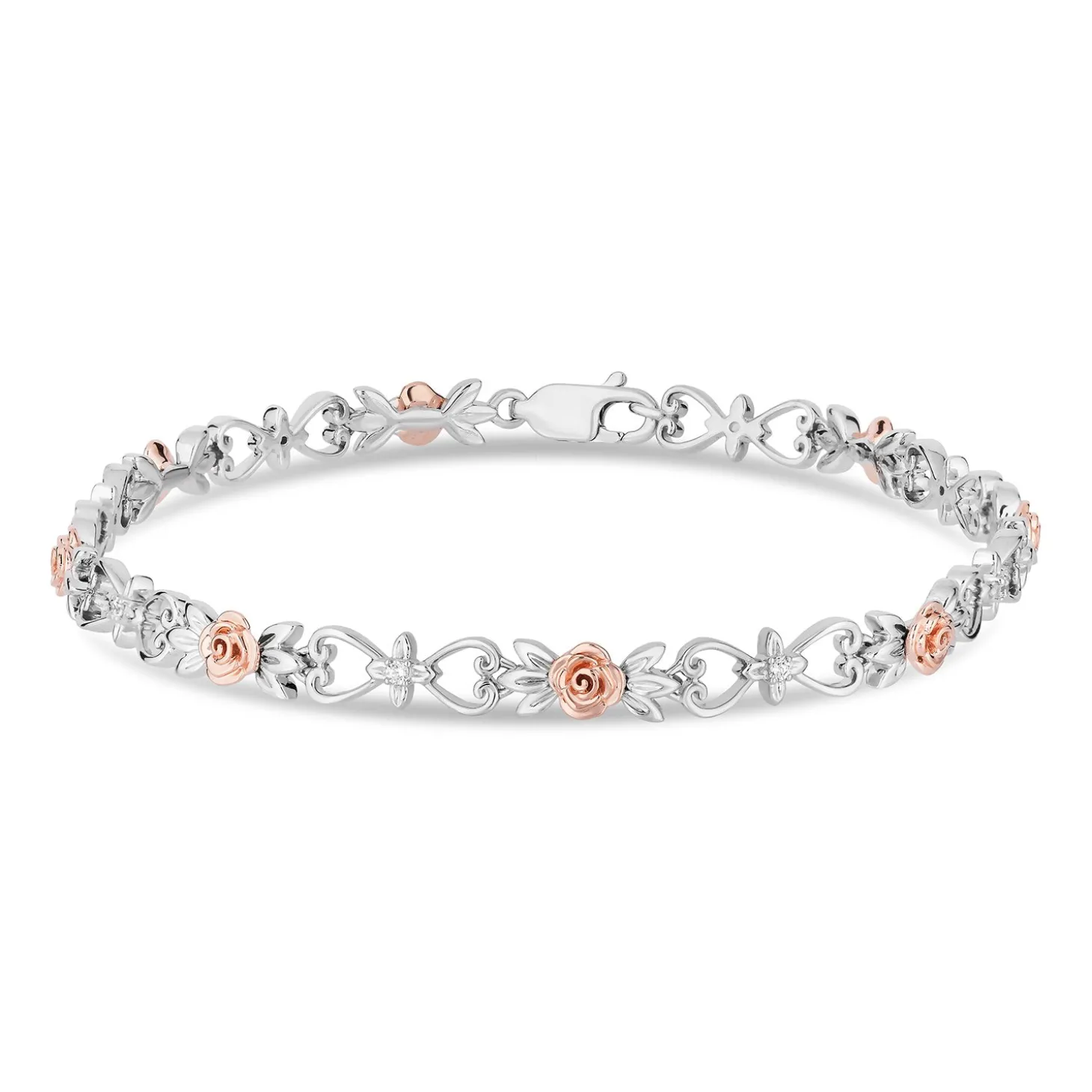 Enchanted Disney Fine Jewelry 14K Rose Gold Over Sterling Silver with 1/10 CTTW Diamonds Belle Bracelet