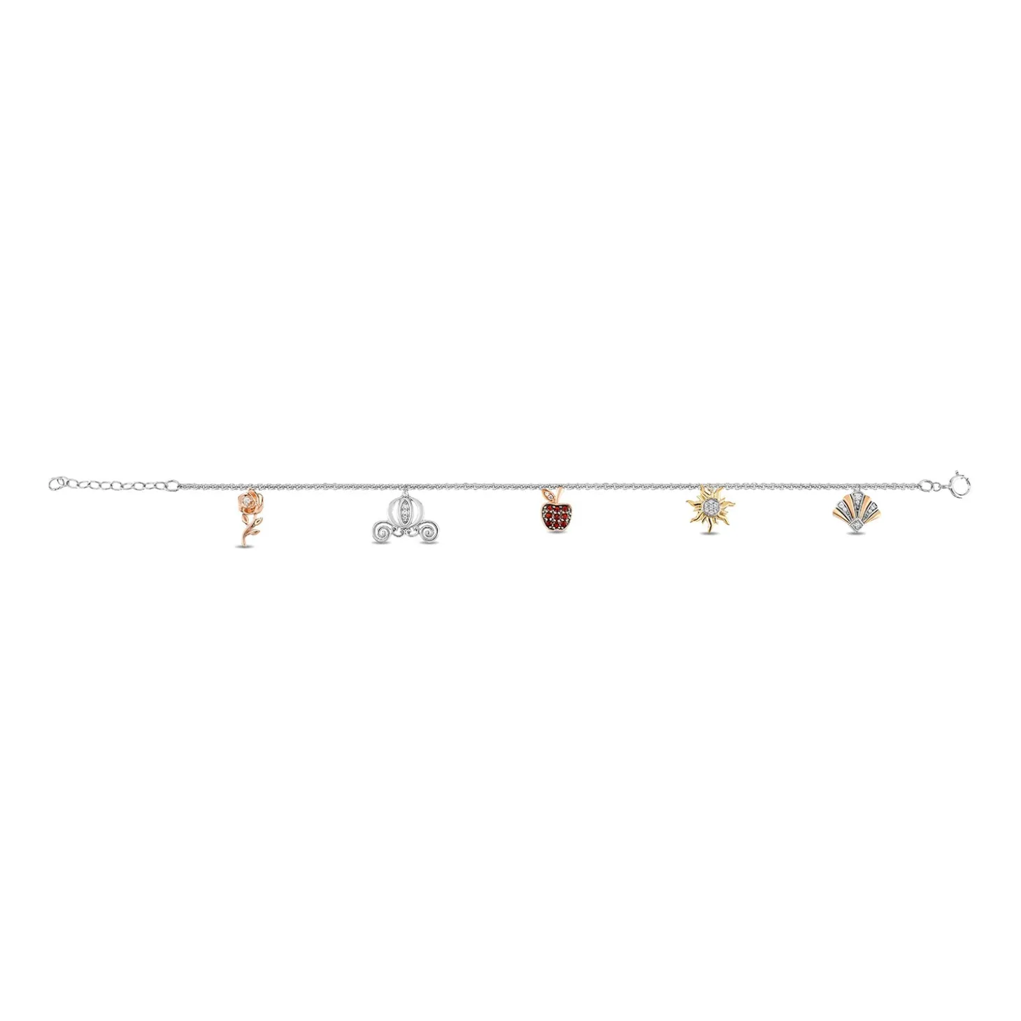 Enchanted Disney Fine Jewelry 14K Rose Gold and Yellow Gold Over Sterling Silver with 1/8 CTTW Diamonds and Garnet Majestic Princess Charm Bracelet