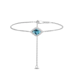 Enchanted Disney Fine Jewelry in Sterling Silver with 1/10 CTTW Diamond and Special Cut Swiss Blue Topaz Jasmine Bracelet