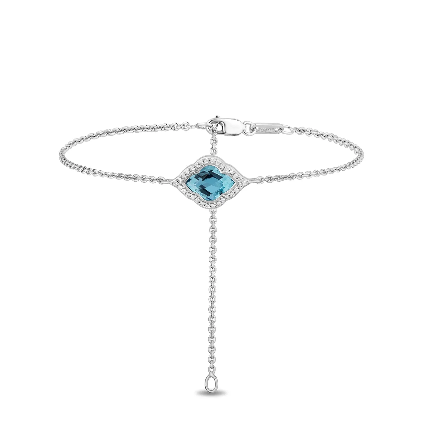 Enchanted Disney Fine Jewelry in Sterling Silver with 1/10 CTTW Diamond and Special Cut Swiss Blue Topaz Jasmine Bracelet