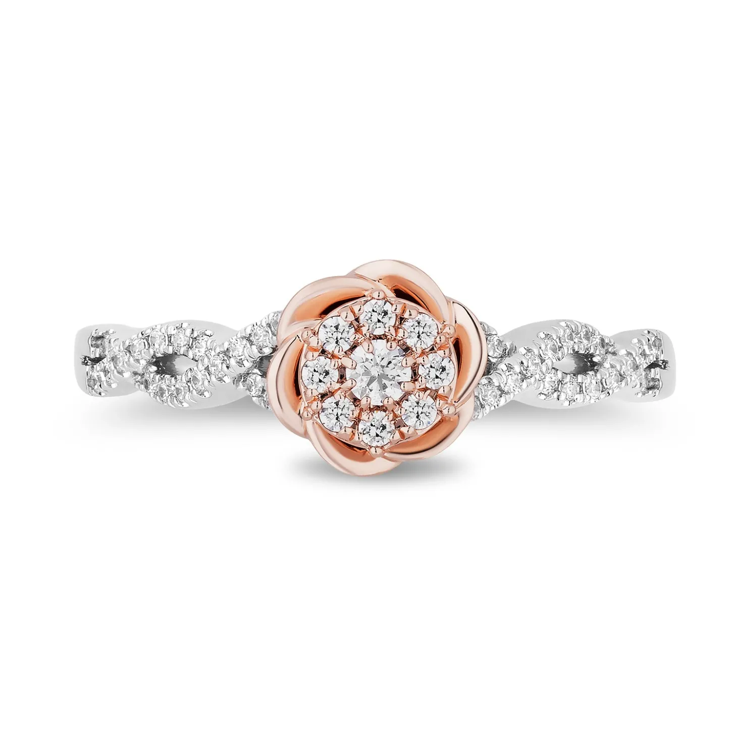 Enchanted Disney Fine Jewelry 10K White Gold and Rose Gold with 1/4 CTTW Diamonds Belle Engagement Ring