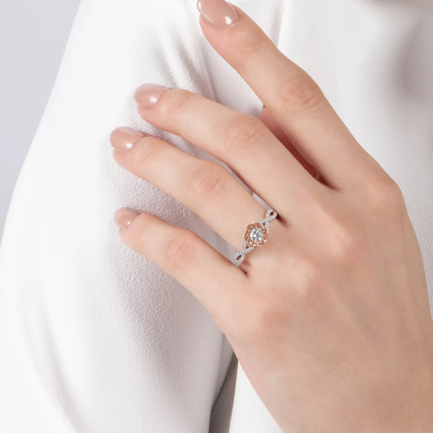 Enchanted Disney Fine Jewelry 14K Rose Gold and White Gold with 1/2 CTTW Diamond Belle Bridal Ring