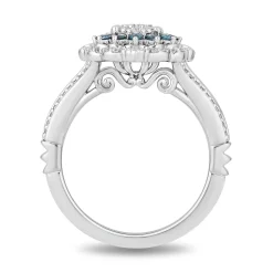 Enchanted Disney Fine Jewelry 14K White Gold with 1/2 CTTW Diamonds and London Blue Topaz Cinderella Engagement Ring