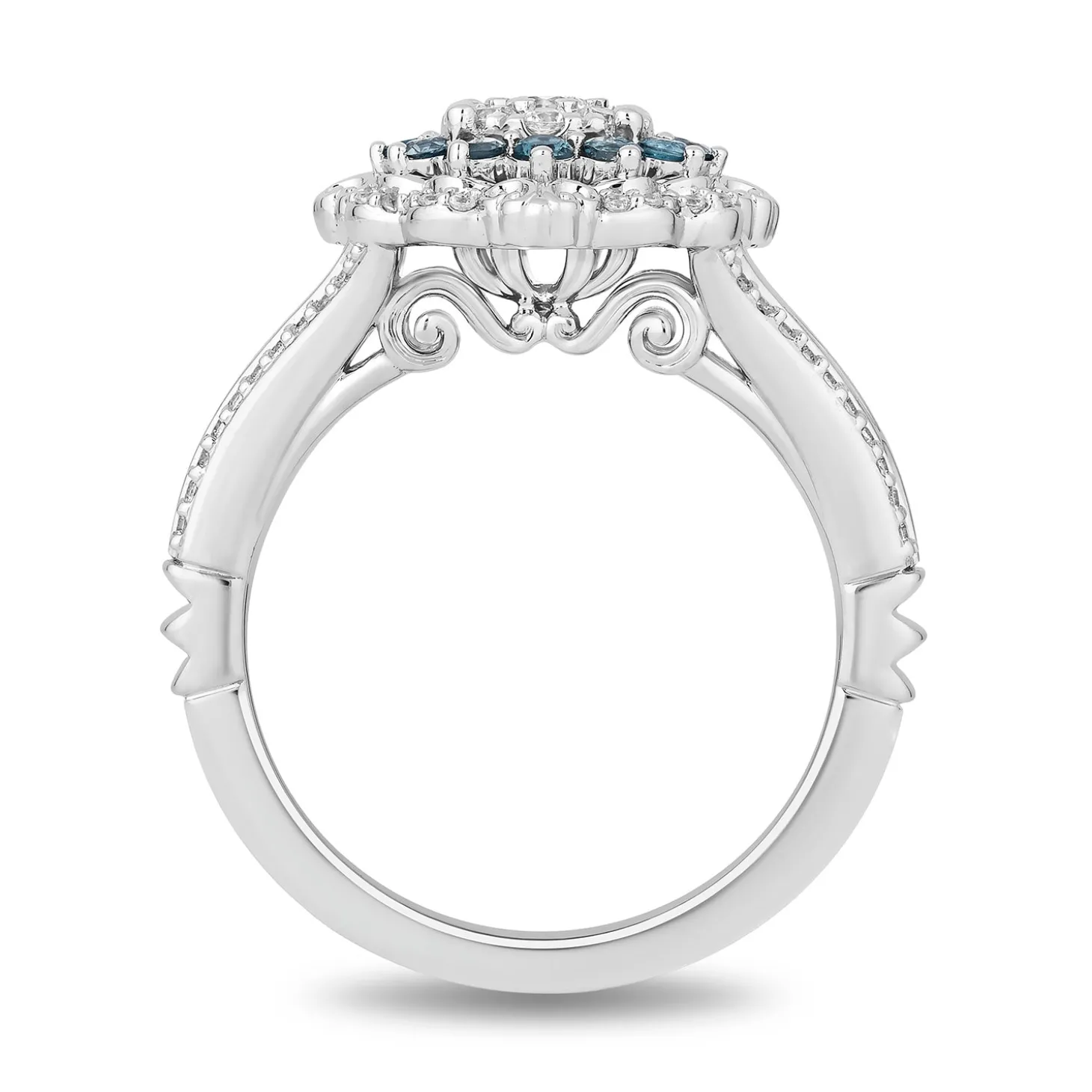 Enchanted Disney Fine Jewelry 14K White Gold with 1/2 CTTW Diamonds and London Blue Topaz Cinderella Engagement Ring