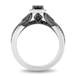 Enchanted Disney Fine Jewelry 14K White Gold with Black Rhodium Maleficent Halo Engagement Ring with 1/2 CT Black Diamond Center and 3/4 CTTW Diamonds