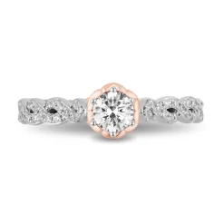 Enchanted Disney Fine Jewelry 14K White Gold and Rose Gold with 9/10 CTTW Diamond Belle Engagement Ring