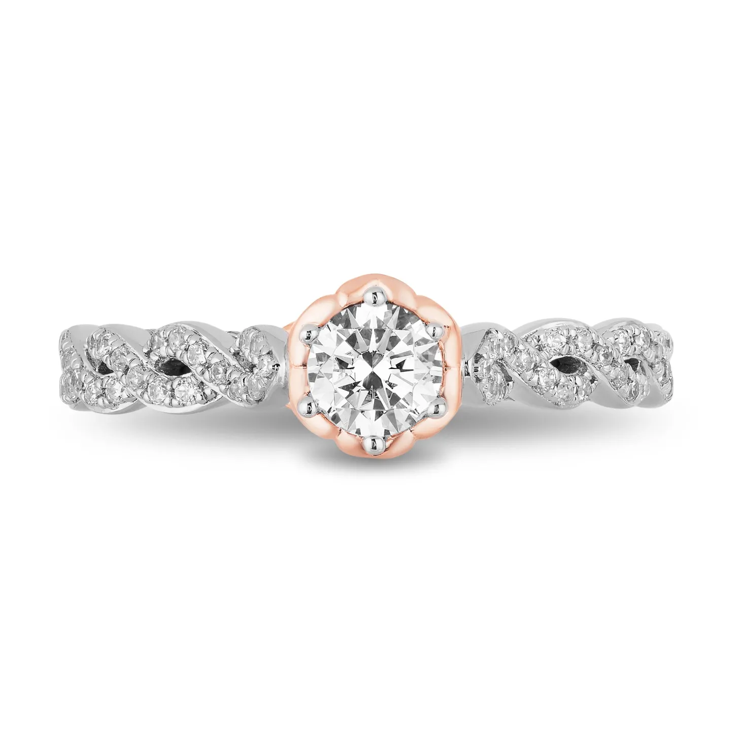 Enchanted Disney Fine Jewelry 14K White Gold and Rose Gold with 9/10 CTTW Diamond Belle Engagement Ring