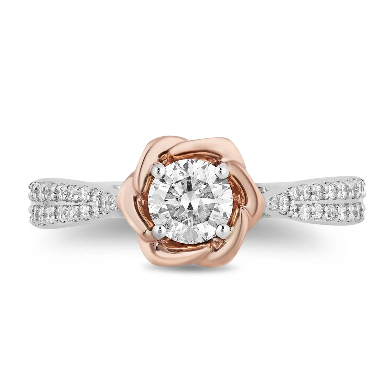 Enchanted Disney Fine Jewelry 14K White Gold and Rose Gold 3/4 CTTW Diamond Belle Bridal Ring