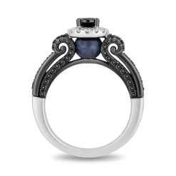 Enchanted Disney Fine Jewelry 14K White Gold with Black Rhodium Ursula Halo Engagement Ring with 1 CTTW Diamonds and Peek-a-boo Black Pearl