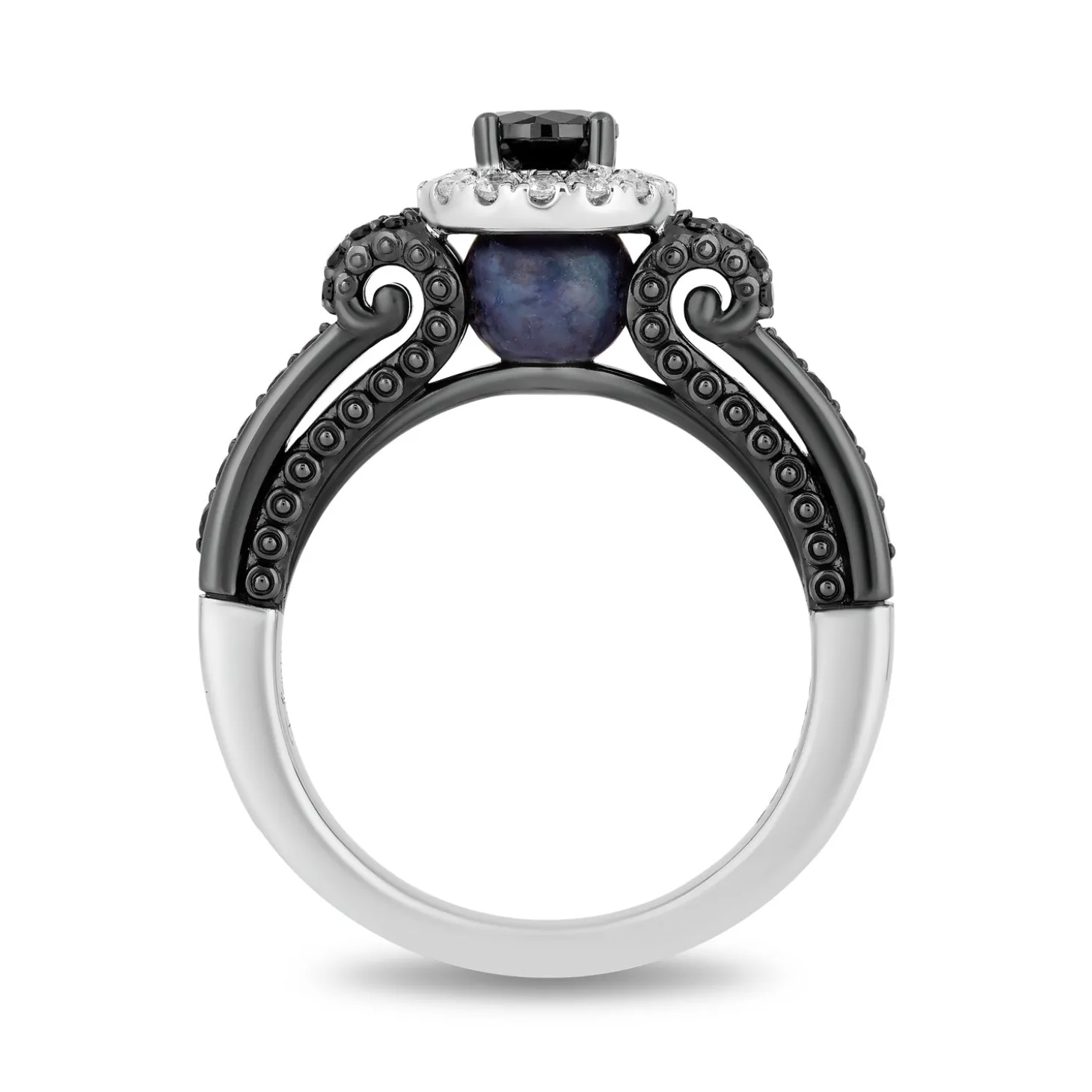 Enchanted Disney Fine Jewelry 14K White Gold with Black Rhodium Ursula Halo Engagement Ring with 1 CTTW Diamonds and Peek-a-boo Black Pearl