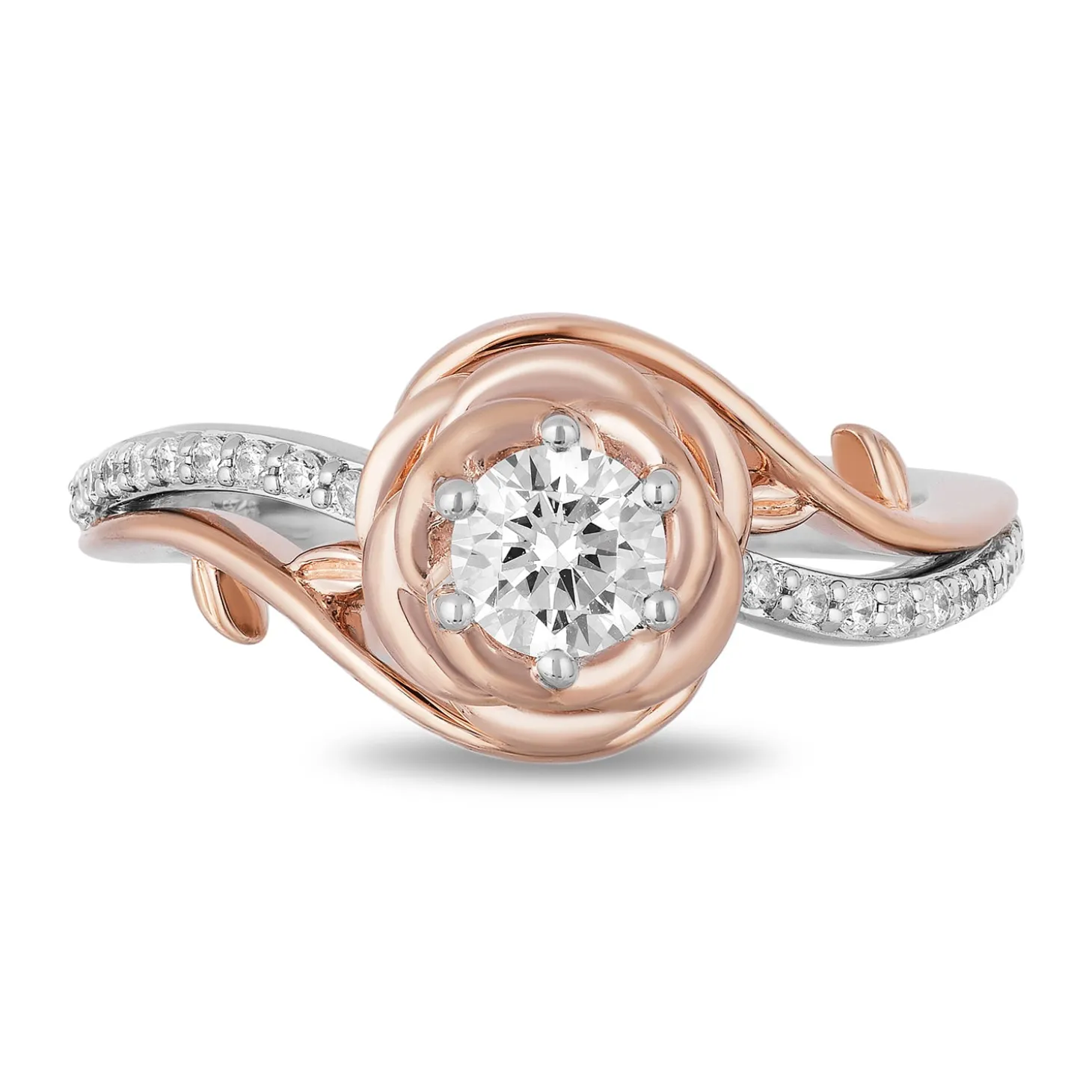 Enchanted Disney Fine Jewelry 14K White Gold and Rose Gold with 5/8 CTTW Diamond Belle Engagement Ring