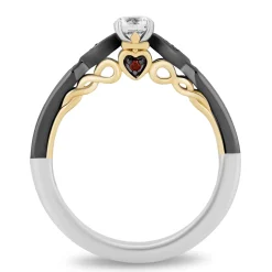 Enchanted Disney Fine Jewelry 14K White Gold and Yellow Gold with Black Rhodium Evil Queen Engagement Ring with 1/2 CT Round Center and 5/8 CTTW Diamonds and Garnet Peek-a-boo Surprise