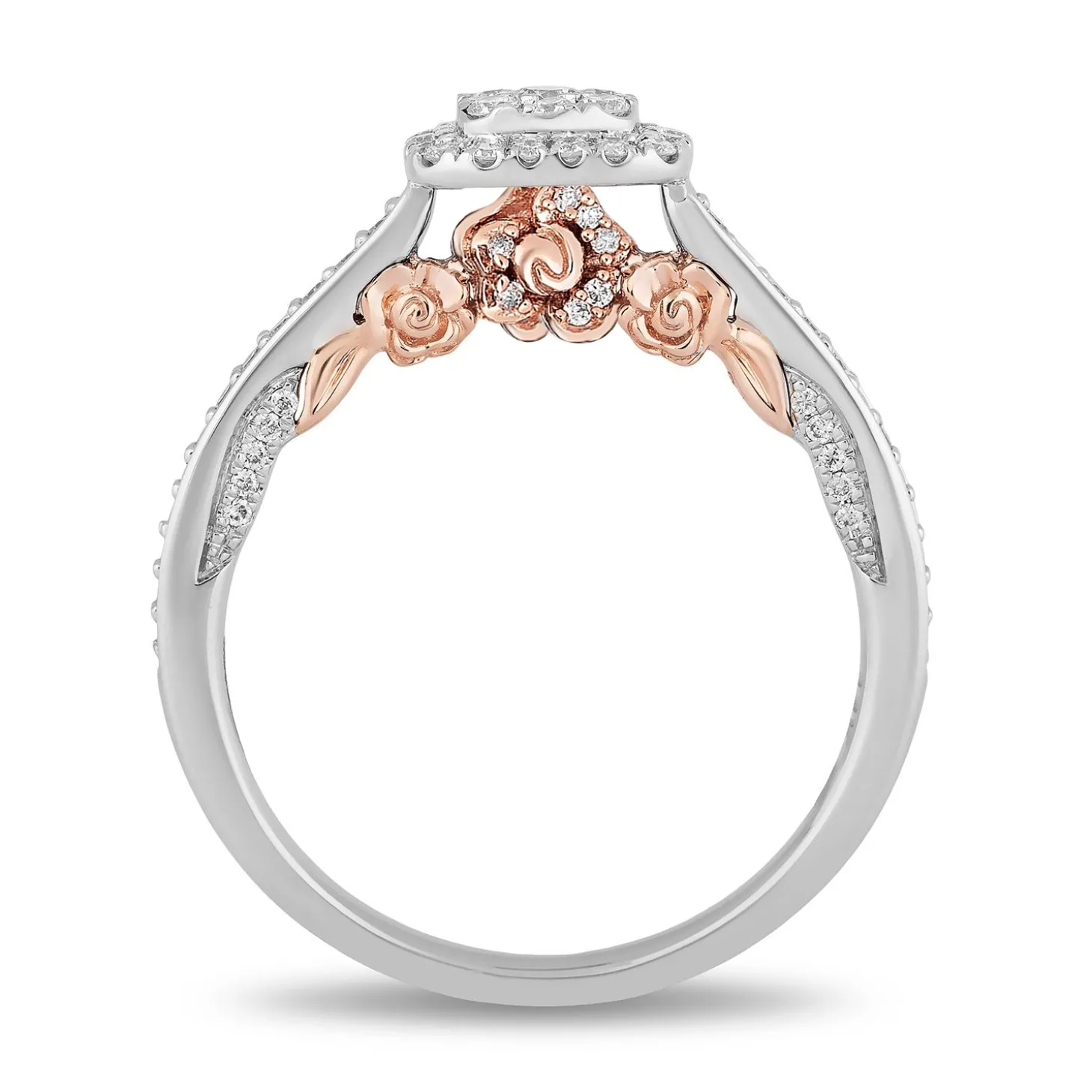 Enchanted Disney Fine Jewelry 14K White Gold and Rose Gold with 1/2 CTTW Diamond Belle Engagement Ring