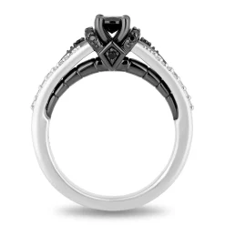 Enchanted Disney Fine Jewelry 14K White Gold with Black Rhodium Maleficent Engagement Ring with 1/2 CT Black Diamond Center Stone and 3/4 CTTW Diamonds