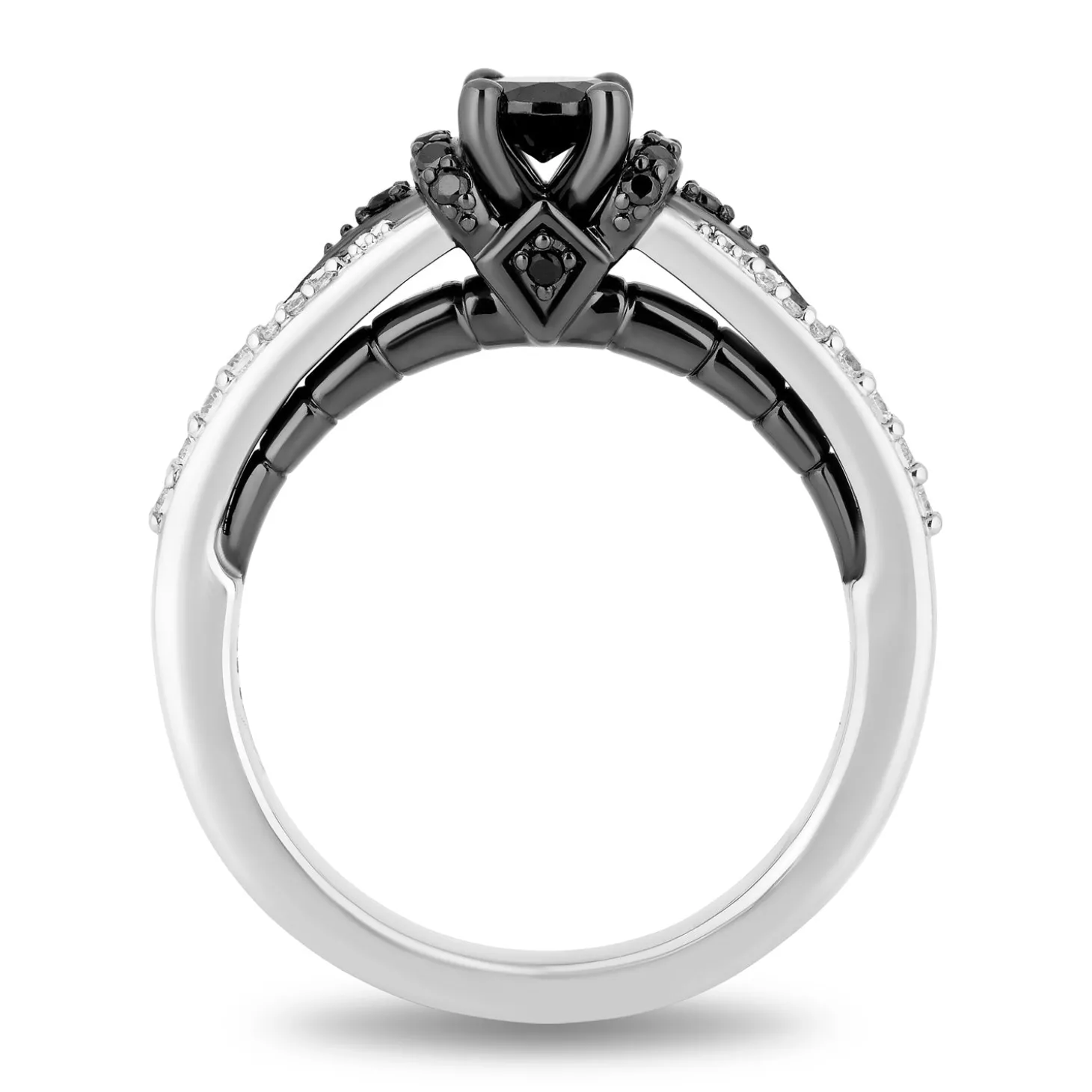 Enchanted Disney Fine Jewelry 14K White Gold with Black Rhodium Maleficent Engagement Ring with 1/2 CT Black Diamond Center Stone and 3/4 CTTW Diamonds