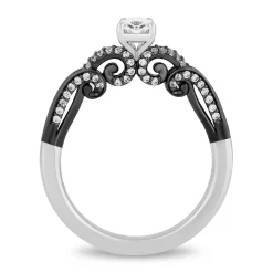 Enchanted Disney Fine Jewelry 14K White Gold with Black Rhodium Ursula Oval Engagement Ring with 1/2 CT Diamond Center and 3/4 CTTW Diamonds