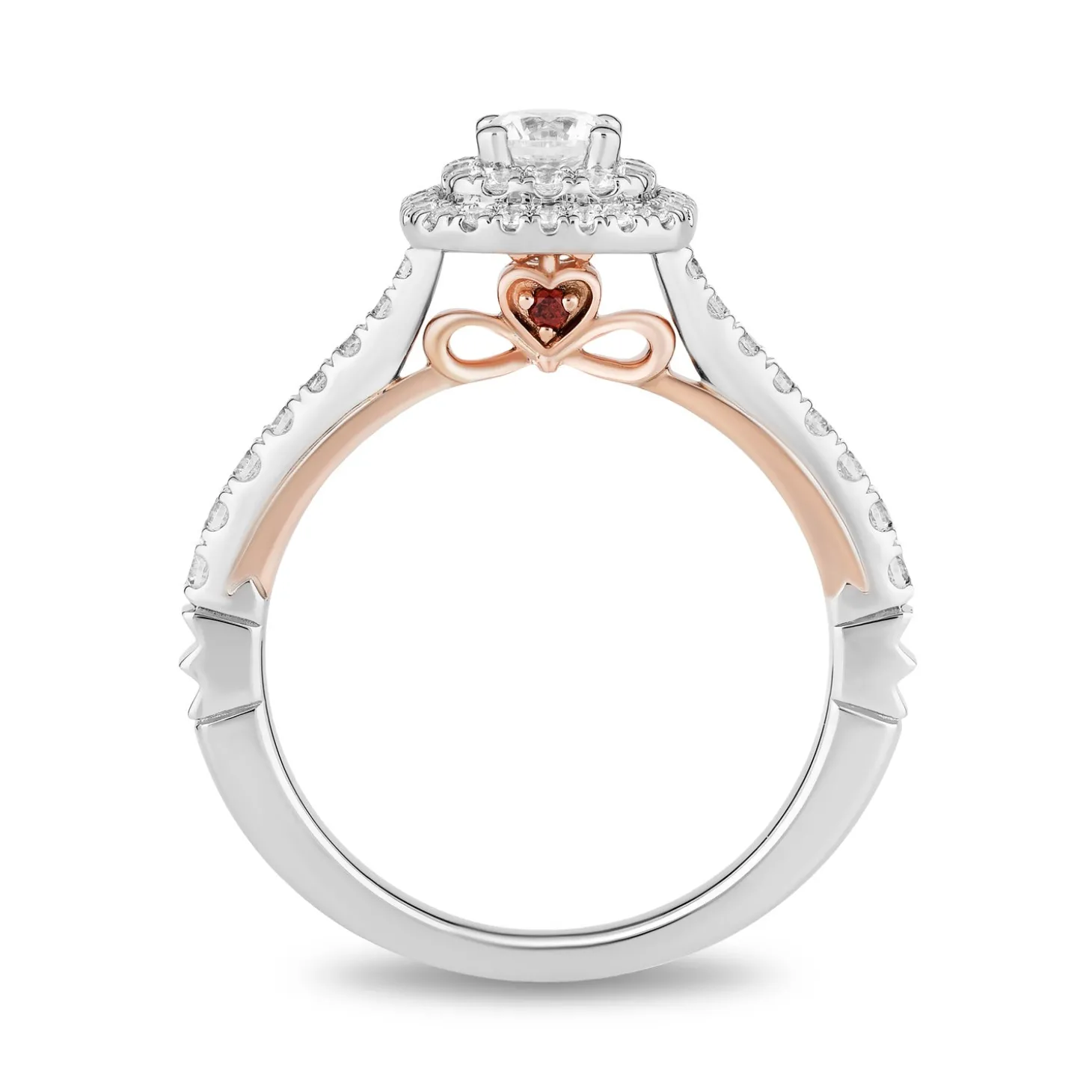 Enchanted Disney Fine Jewelry 14K White Gold and Rose Gold with 3/4 CTTW Diamonds and Garnet Snow White Engagement Ring