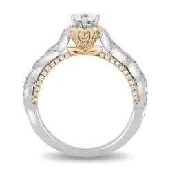 Enchanted Disney Fine Jewelry 14K White Gold and Yellow Gold with 9/10 CTTW Diamond Belle Engagement Ring