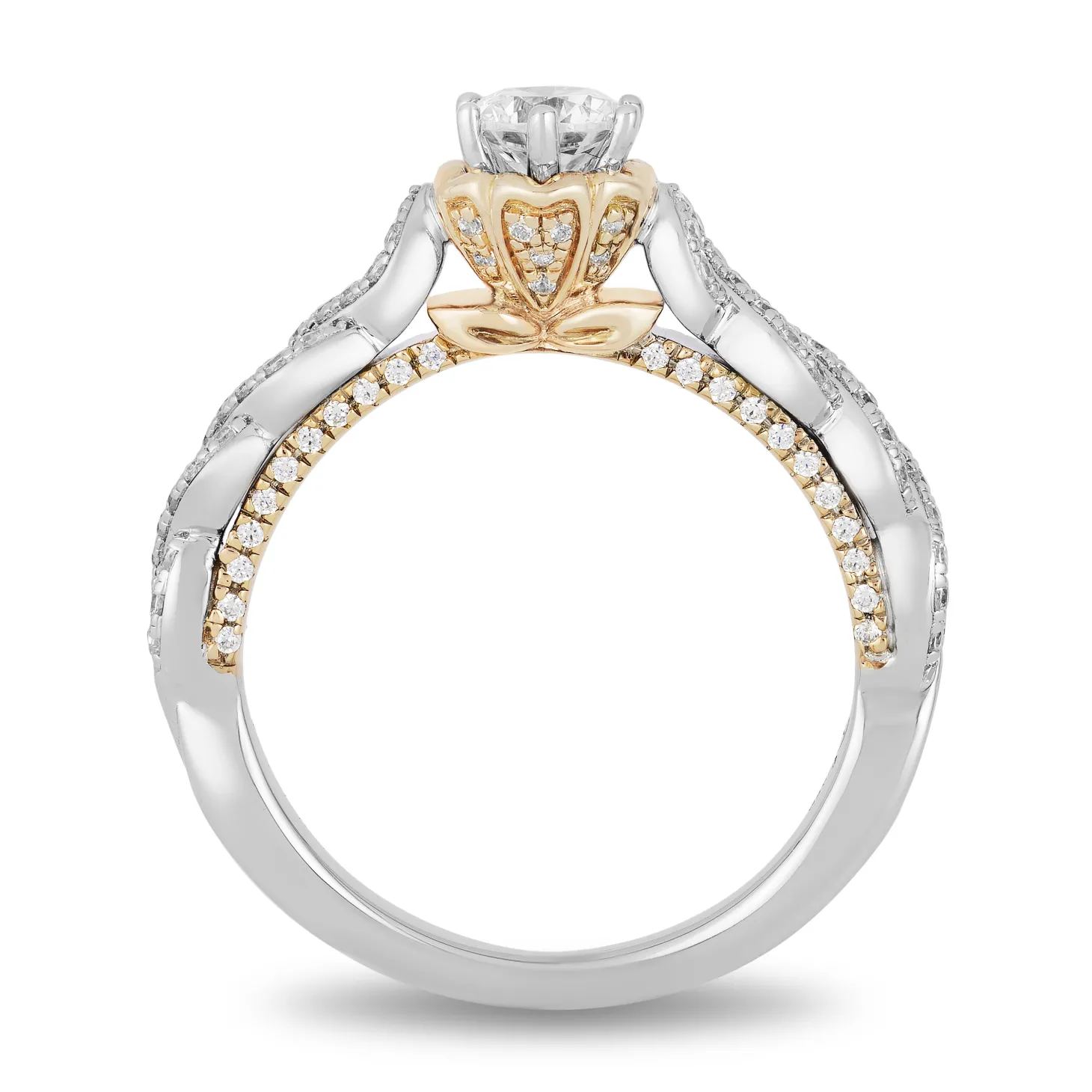 Enchanted Disney Fine Jewelry 14K White Gold and Yellow Gold with 9/10 CTTW Diamond Belle Engagement Ring