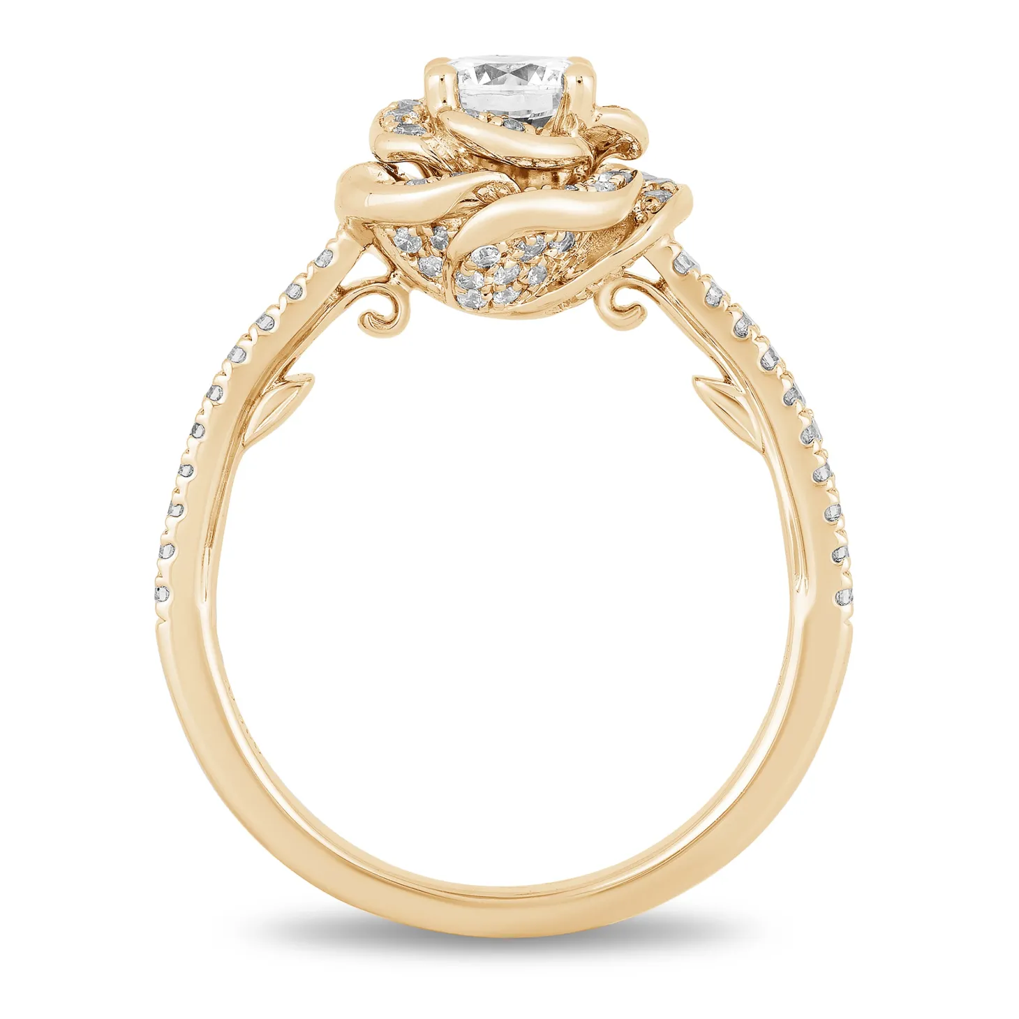Enchanted Disney Fine Jewelry 14K Yellow Gold with 1 CTTW Diamond Belle Rose Bridal Ring