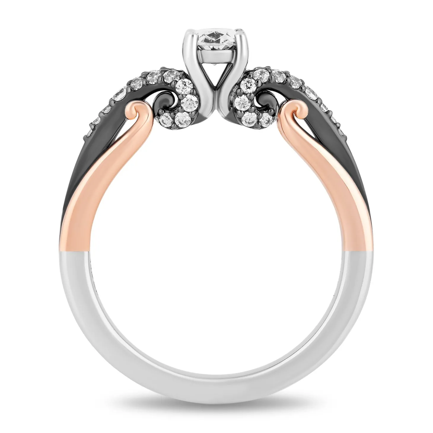 Enchanted Disney Fine Jewelry 14K White Gold and Rose Gold with Black Rhodium Ursula Engagement ring with 1/2 CT Oval Center and 3/4 CTTW Diamonds