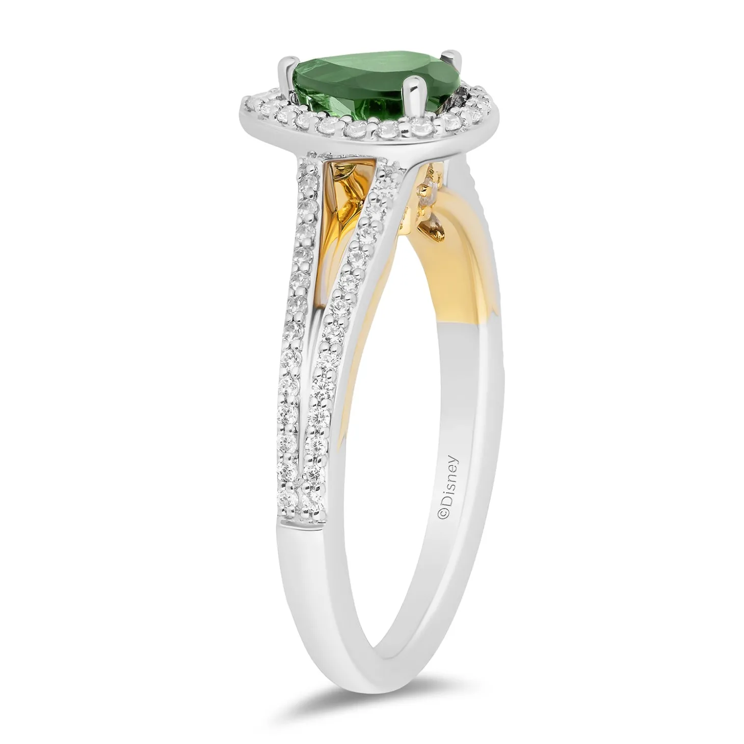 Enchanted Disney Fine Jewelry 14K White Gold and Yellow Gold with 3/8 CTTW Diamonds and Green Tourmaline Tinker Bell Engagement Ring